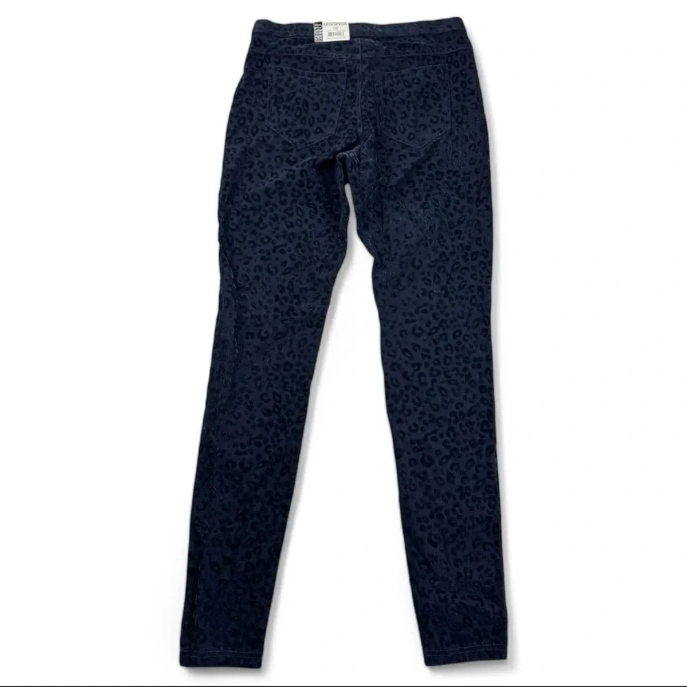 Women's Hue Leopard Flocked Print Denim Leggings Size Large Blue Midnight - Picture 4 of 8